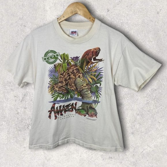 Vintage Tee Single Stitch Short Sleeve White Amazon Rainforest Large T-Shirt Top - Picture 1 of 12